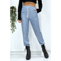 Pantalon cargo effet jean bleu ciel