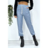 Pantalon cargo effet jean bleu ciel