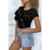 T-shirt noir manches courtes, avec des noeuds