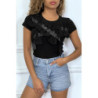 T-shirt noir manches courtes, avec des noeuds