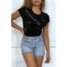 T-shirt noir manches courtes, avec des noeuds