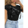 T-shirt noir manches courtes, avec des noeuds
