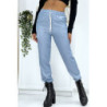 Pantalon cargo effet jean bleu ciel