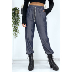 Pantalon cargo effet jean bleu marine