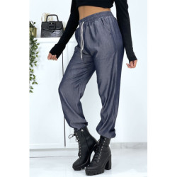 Pantalon cargo effet jean bleu marine