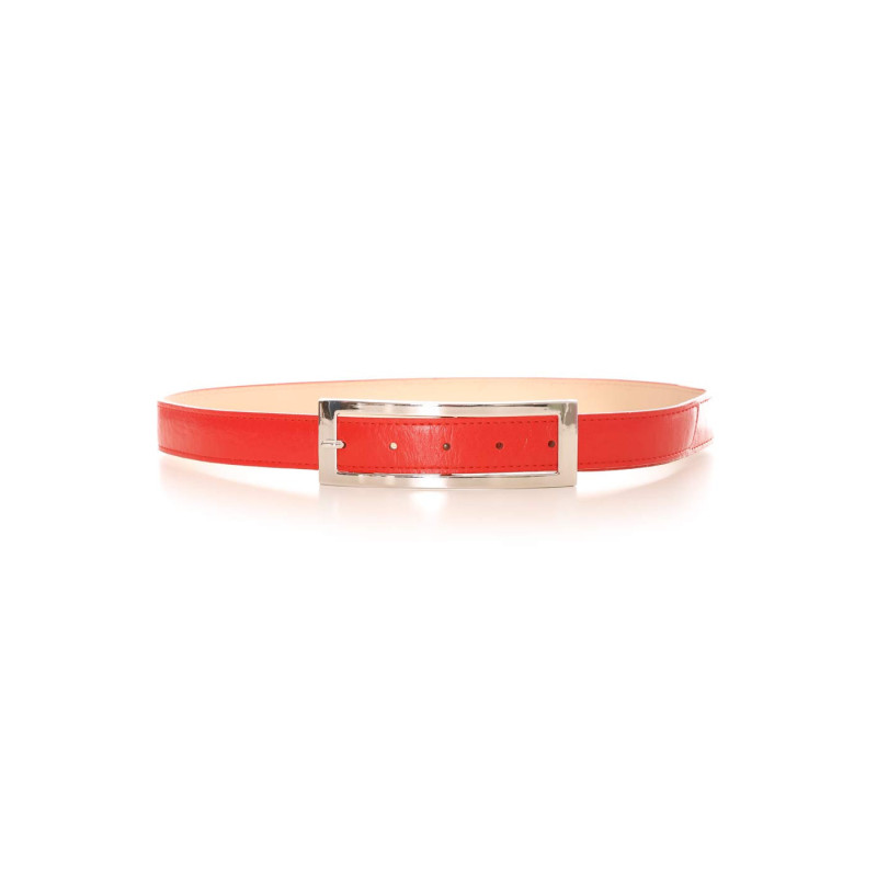 Ceinture Rouge avec boucle rectangulaire argentée. Accessoire 9001