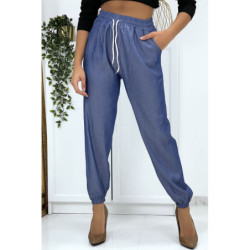 Pantalon cargo effet jean bleu royal