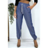Pantalon cargo effet jean bleu royal