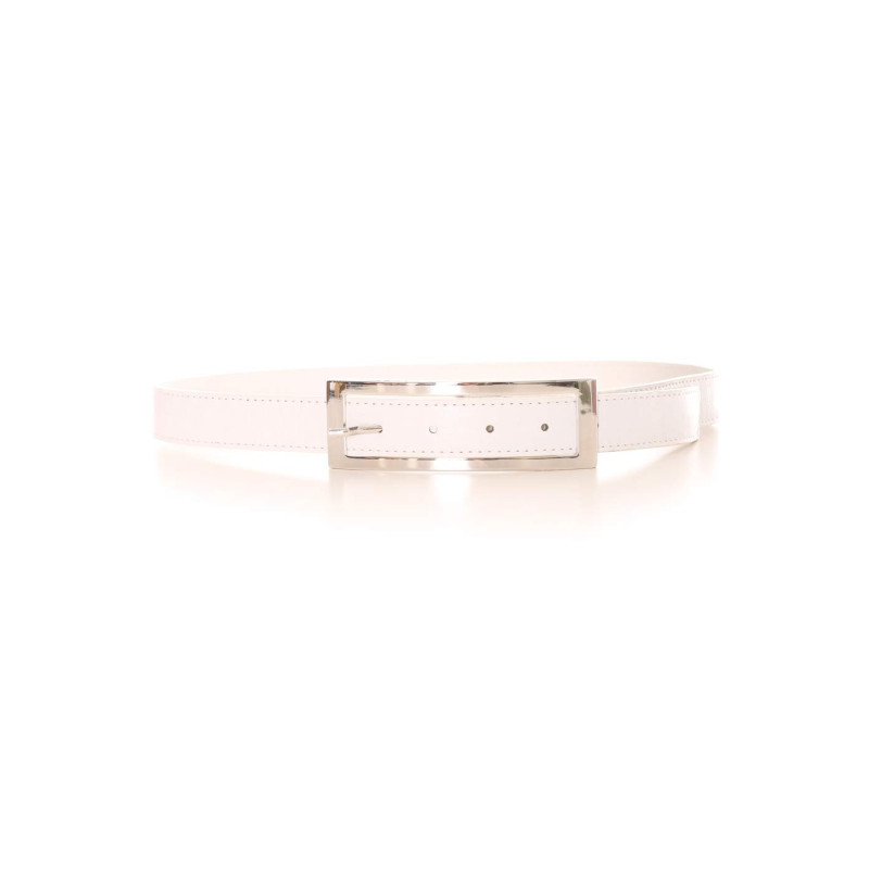 Ceinture blanche avec boucle rectangulaire argentée. Accessoire 9001