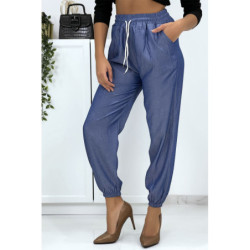Pantalon cargo effet jean bleu royal