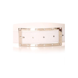 Ceinture blanche avec boucle rectangulaire argentée et strass. Accessoire 9008