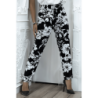 Pantalon fluide marine à motif floral B-54