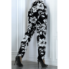 Pantalon fluide marine à motif floral B-54