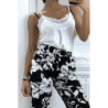 Pantalon fluide marine à motif floral B-54