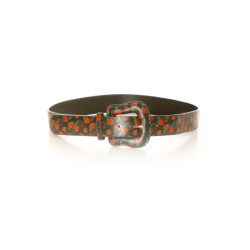 Ceinture noire à boucle, motifs fraises. BG-P008