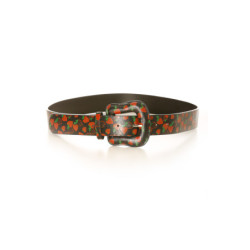 Ceinture noire à boucle, motifs fraises. BG-P008