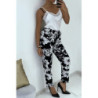 Pantalon fluide noir à motif floral B-54