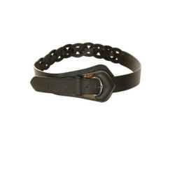 Ceinture tressée noire asymétrique à boucle argentée. BG-0517