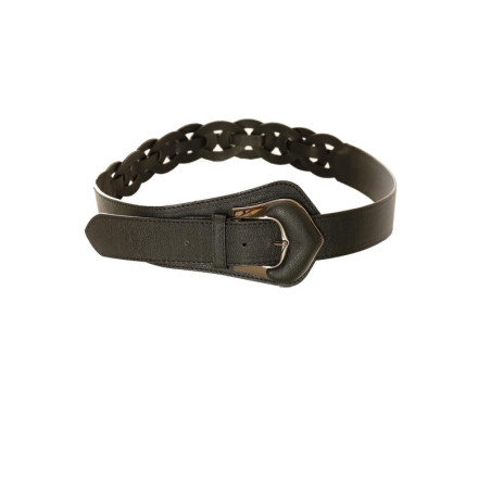 Ceinture tressée noire asymétrique à boucle argentée. BG-0517