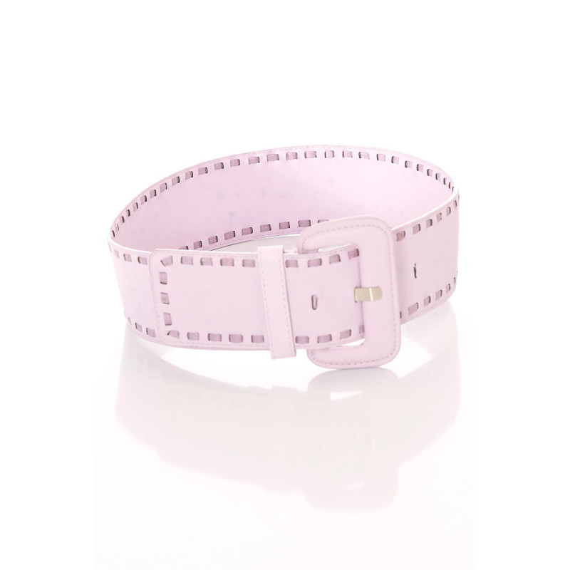 Ceinture parme large, boucle rectangle et contours cousu. SG-0460
