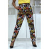 Pantalon fluide moutarde à motif floral B-59
