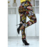 Pantalon fluide moutarde à motif floral B-59