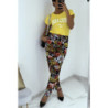 Pantalon fluide moutarde à motif floral B-59