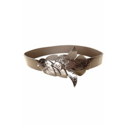 Ceinture Noir, boucle motif feuilles BG-PO44