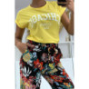Pantalon fluide noir à motif floral B-59