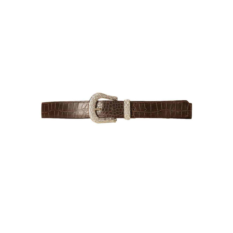 Ceinture Marron style croco avec boucle fantaisie à strass D7288