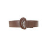 Ceinture marron style matelassé avec boucle ovale brillante.
