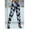 Pantalon fluide marine à motif floral B-47