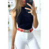 Ceinture rouge pour femme avec boucle rectangulaire et strass