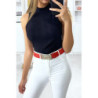 Ceinture rouge pour femme avec boucle rectangulaire et strass