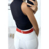Ceinture rouge pour femme avec boucle rectangulaire et strass