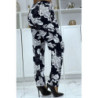 Pantalon fluide marine à motif floral B-47