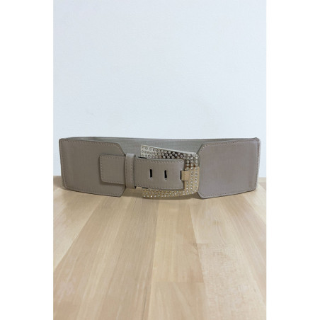 Ceinture grise avec boucle ornée de strass et élastique au dos
