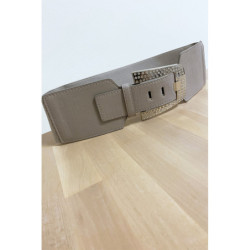 Ceinture grise avec boucle ornée de strass et élastique au dos