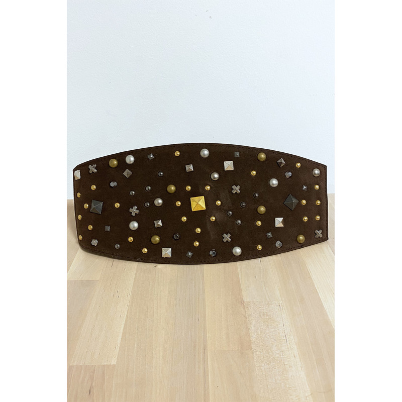 Grosse ceinture de taille en suédine choco avec élastique au dos