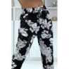Pantalon fluide noir à motif floral B-47