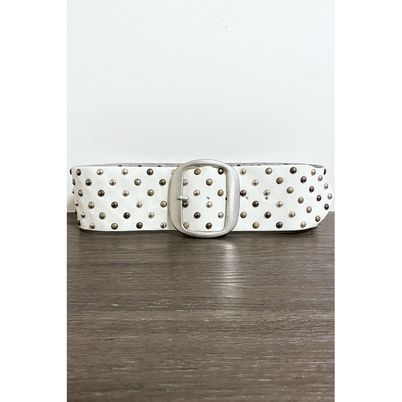 Ceinture en simili blanche cloutés avec boucle argenté