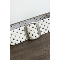 Ceinture en simili blanche cloutés avec boucle argenté