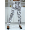 Pantalon fluide blanc à motif floral B-47