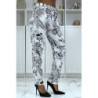 Pantalon fluide blanc à motif floral B-47