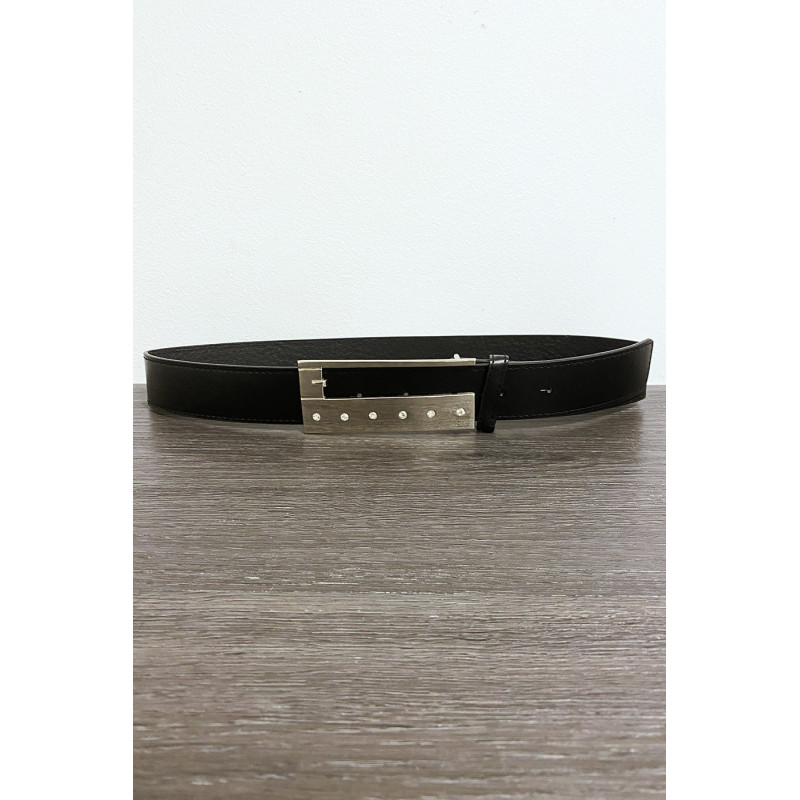 Ceinture en simili noir avec strass sur la boucle