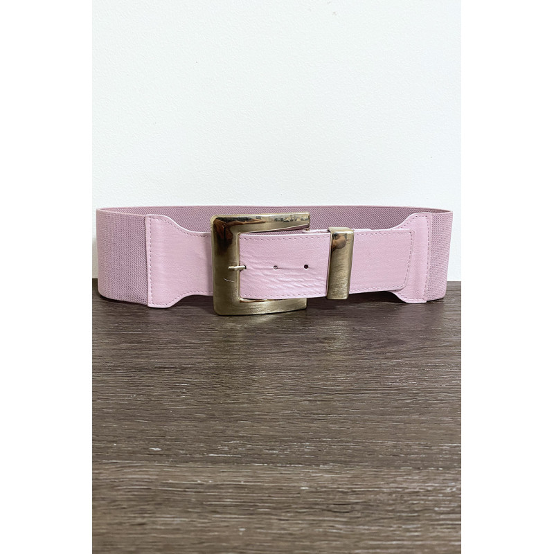 Grosse ceinture lila avec boucle argenté et élastique à la taille