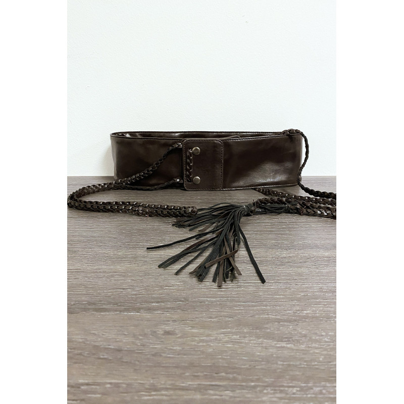 Ceinture marron en simili avec tresse
