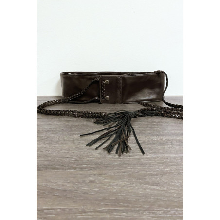 Ceinture marron en simili avec tresse