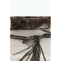 Ceinture marron en simili avec tresse