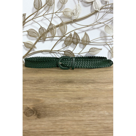 Ceinture tressé en simili vert canard